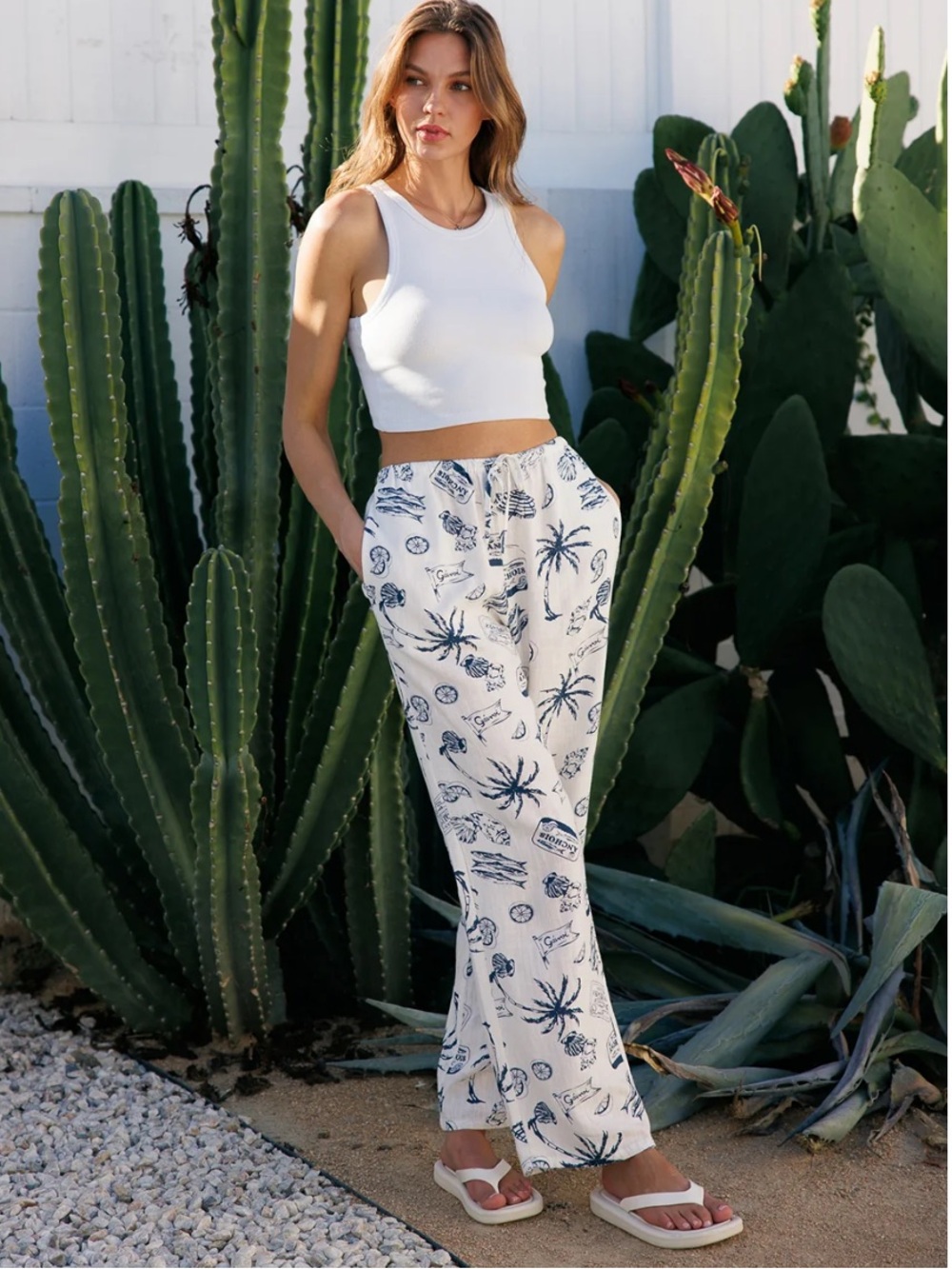 Cali 1850 Coastal Print Linen Blend Lounge Pants Size Small good condition ⛱️